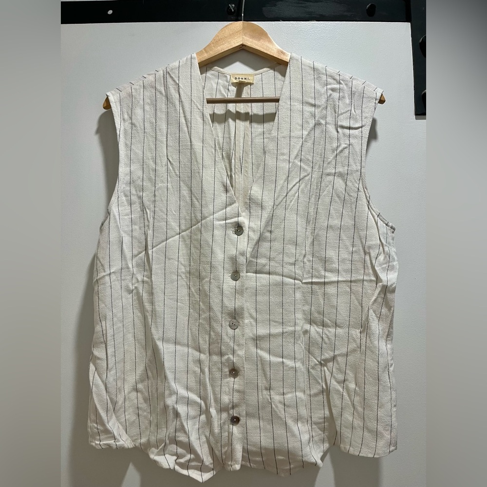 DONNI. Cream Pinstripe Button-Down Shirt